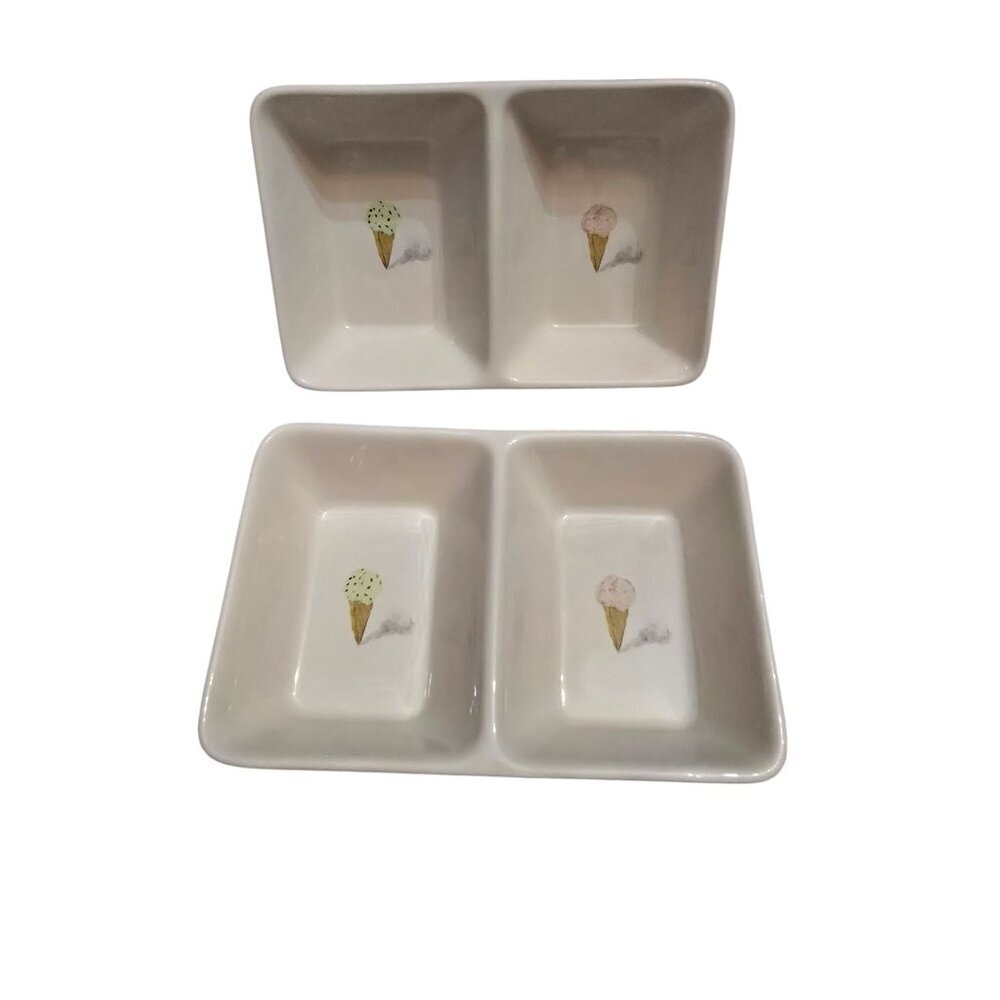 Magenta Rae Dunn Artisan Ice Cream Cones Divided Food Dish Mint Chocolate Strawb